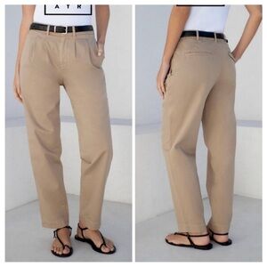 AYR The Metropolitan Pleated Twill Trouser Khaki Cream Tan Sz 14